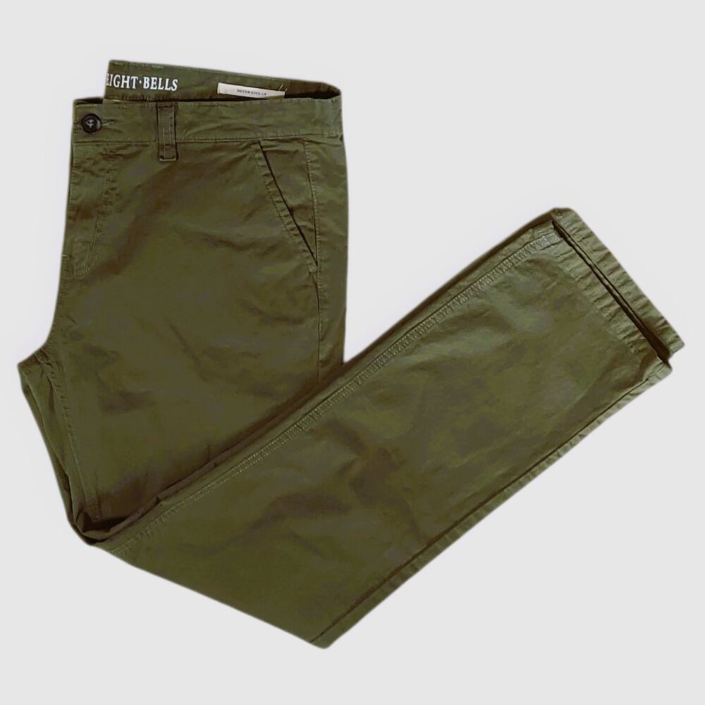 Eight Bells Pants Mens Green Chino Lightweight Slim Fit Slash Pockets 36x32